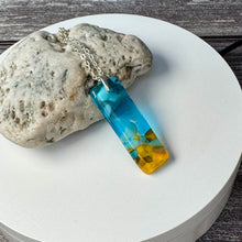 Yellow and Turquoise Long Pendant Necklace / Vibrant Fused Glass Jewellery