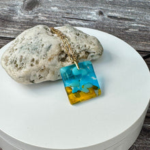 Yellow and Turquoise Square Necklace / Vibrant Fused Glass Jewellery