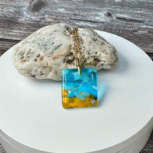 Yellow and Turquoise Square Necklace / Vibrant Fused Glass Jewellery