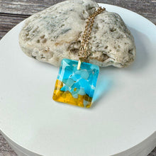 Yellow and Turquoise Square Necklace / Vibrant Fused Glass Jewellery