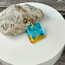 Yellow and Turquoise Square Necklace / Vibrant Fused Glass Jewellery
