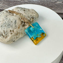 Yellow and Turquoise Square Necklace / Vibrant Fused Glass Jewellery