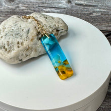 Yellow and Turquoise Long Pendant Necklace / Vibrant Fused Glass Jewellery