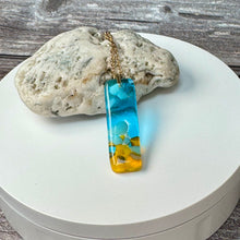 Yellow and Turquoise Long Pendant Necklace / Vibrant Fused Glass Jewellery