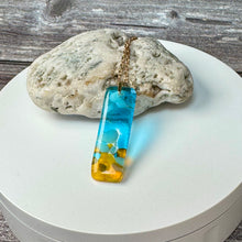 Yellow and Turquoise Long Pendant Necklace / Vibrant Fused Glass Jewellery