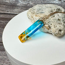 Yellow and Turquoise Long Pendant Necklace / Vibrant Fused Glass Jewellery