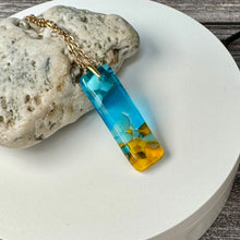 Yellow and Turquoise Long Pendant Necklace / Vibrant Fused Glass Jewellery