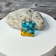 Yellow and Turquoise Square Necklace / Vibrant Fused Glass Jewellery