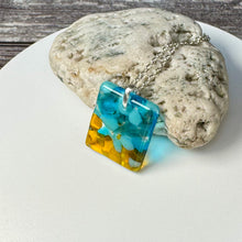 Yellow and Turquoise Square Necklace / Vibrant Fused Glass Jewellery