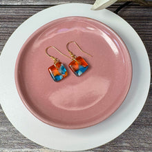 Energising Orange and Turquoise Earrings: Sterling Silver Fused Glass Earrings
