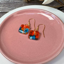 Energising Orange and Turquoise Earrings: Sterling Silver Fused Glass Earrings