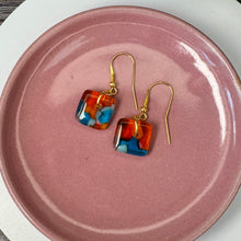 Energising Orange and Turquoise Earrings: Sterling Silver Fused Glass Earrings