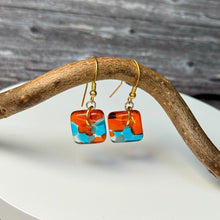 Energising Orange and Turquoise Earrings: Sterling Silver Fused Glass Earrings