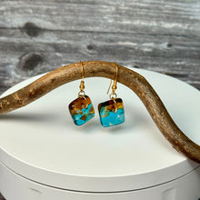 Timeless Turquoise and Brown Earrings: Sterling Silver Fused Glass Earrings