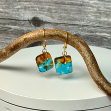 Timeless Turquoise and Brown Earrings: Sterling Silver Fused Glass Earrings