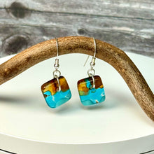 Timeless Turquoise and Brown Earrings: Sterling Silver Fused Glass Earrings