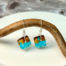 Timeless Turquoise and Brown Earrings: Sterling Silver Fused Glass Earrings
