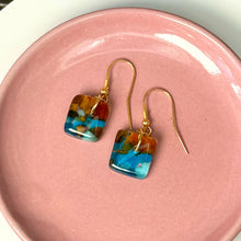 Timeless Turquoise and Brown Earrings: Sterling Silver Fused Glass Earrings