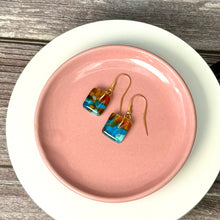 Timeless Turquoise and Brown Earrings: Sterling Silver Fused Glass Earrings