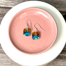 Timeless Turquoise and Brown Earrings: Sterling Silver Fused Glass Earrings