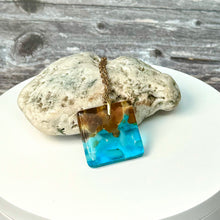 Timeless Turquoise and Brown  Square Necklace / Vibrant Fused Glass Jewellery