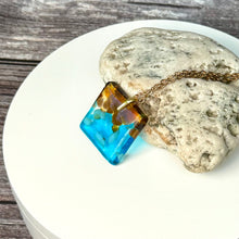 Timeless Turquoise and Brown  Square Necklace / Vibrant Fused Glass Jewellery