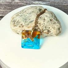 Timeless Turquoise and Brown  Square Necklace / Vibrant Fused Glass Jewellery