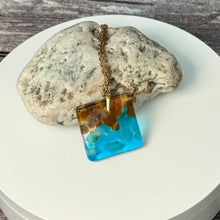 Timeless Turquoise and Brown  Square Necklace / Vibrant Fused Glass Jewellery
