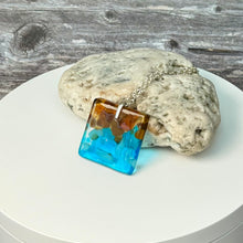Timeless Turquoise and Brown  Square Necklace / Vibrant Fused Glass Jewellery