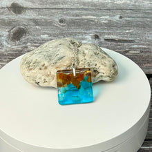 Timeless Turquoise and Brown  Square Necklace / Vibrant Fused Glass Jewellery