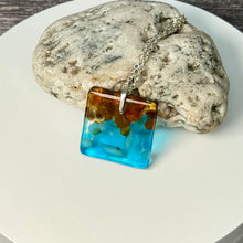 Timeless Turquoise and Brown  Square Necklace / Vibrant Fused Glass Jewellery