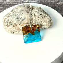 Timeless Turquoise and Brown  Square Necklace / Vibrant Fused Glass Jewellery