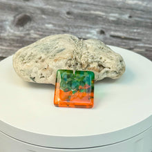 Orange and Green Square Necklace / Vibrant Fused Glass Jewellery