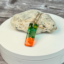 Orange and Green Long Pendant Necklace / Vibrant Fused Glass Jewellery