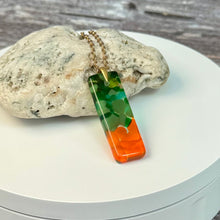 Orange and Green Long Pendant Necklace / Vibrant Fused Glass Jewellery