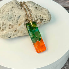 Orange and Green Long Pendant Necklace / Vibrant Fused Glass Jewellery