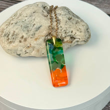 Orange and Green Long Pendant Necklace / Vibrant Fused Glass Jewellery