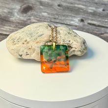 Orange and Green Square Necklace / Vibrant Fused Glass Jewellery