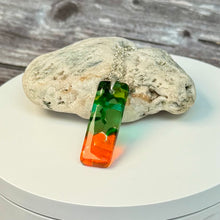 Orange and Green Long Pendant Necklace / Vibrant Fused Glass Jewellery