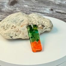 Orange and Green Long Pendant Necklace / Vibrant Fused Glass Jewellery