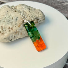Orange and Green Long Pendant Necklace / Vibrant Fused Glass Jewellery