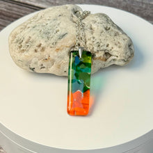 Orange and Green Long Pendant Necklace / Vibrant Fused Glass Jewellery