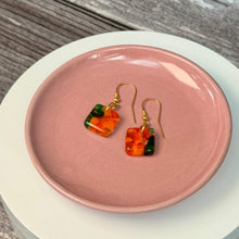 Orange and Green Earrings: Sterling Silver Fused Glass Earrings