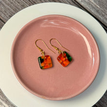 Orange and Green Earrings: Sterling Silver Fused Glass Earrings