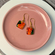 Orange and Green Earrings: Sterling Silver Fused Glass Earrings