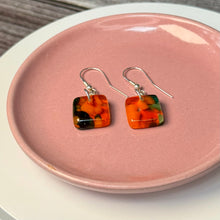 Orange and Green Earrings: Sterling Silver Fused Glass Earrings