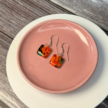 Orange and Green Earrings: Sterling Silver Fused Glass Earrings