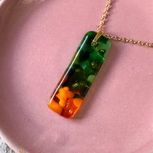 Orange and Green Long Pendant Necklace / Vibrant Fused Glass Jewellery