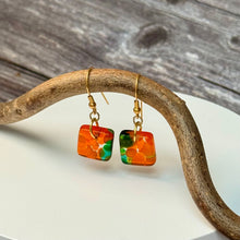 Orange and Green Earrings: Sterling Silver Fused Glass Earrings