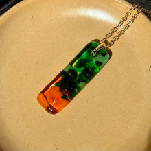 Orange and Green Long Pendant Necklace / Vibrant Fused Glass Jewellery